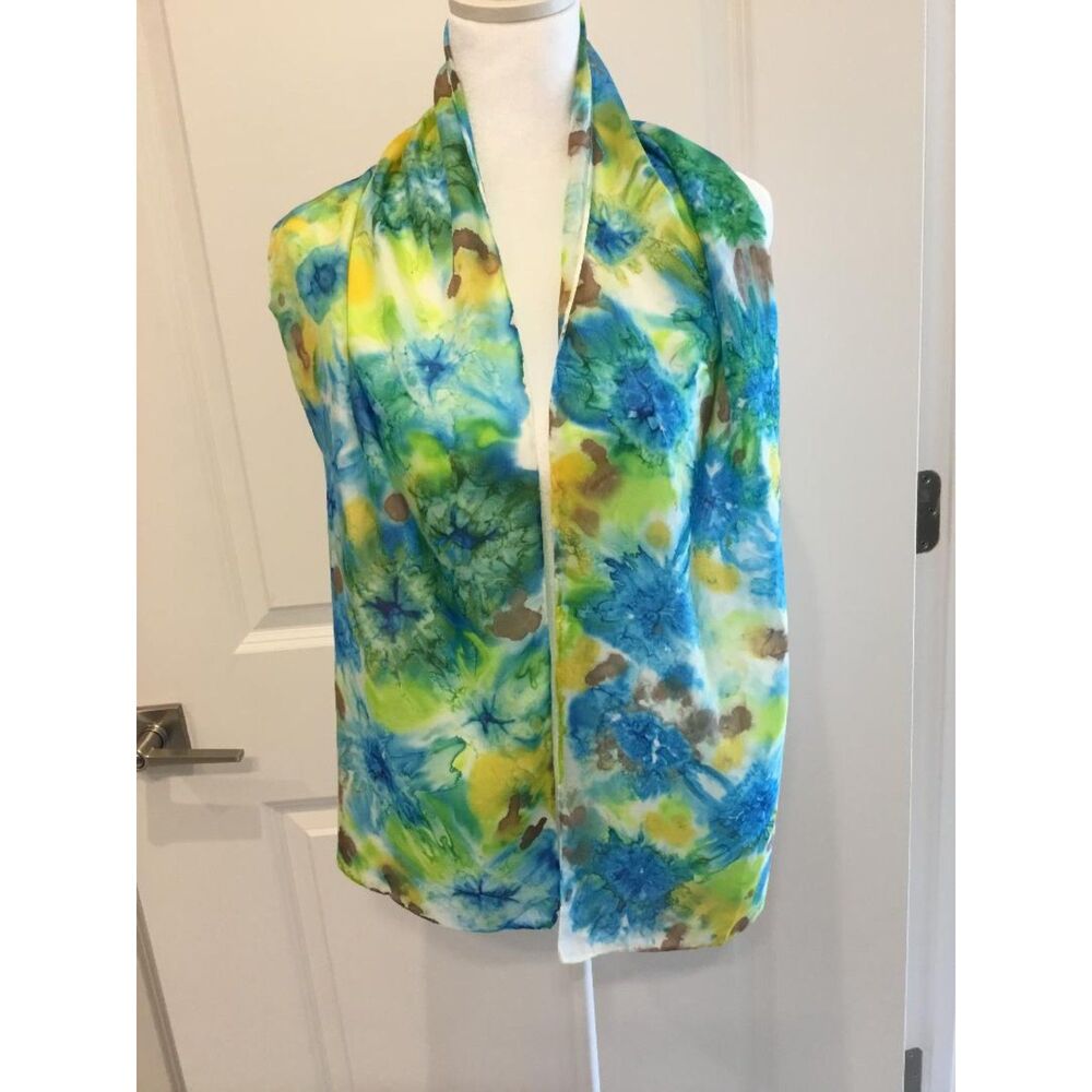 Beautiful Silk Scarf in Vibrant Watercolor Hues NWOT
